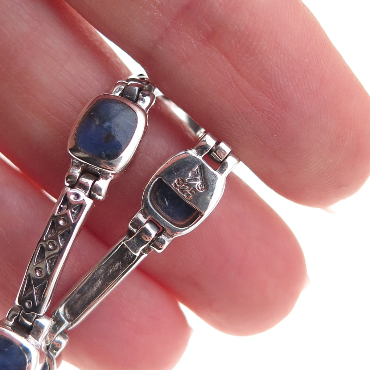Silpada 925 Sterling Silver Vintage Real Sodalite Bar Link Oxidized Bracelet 7"