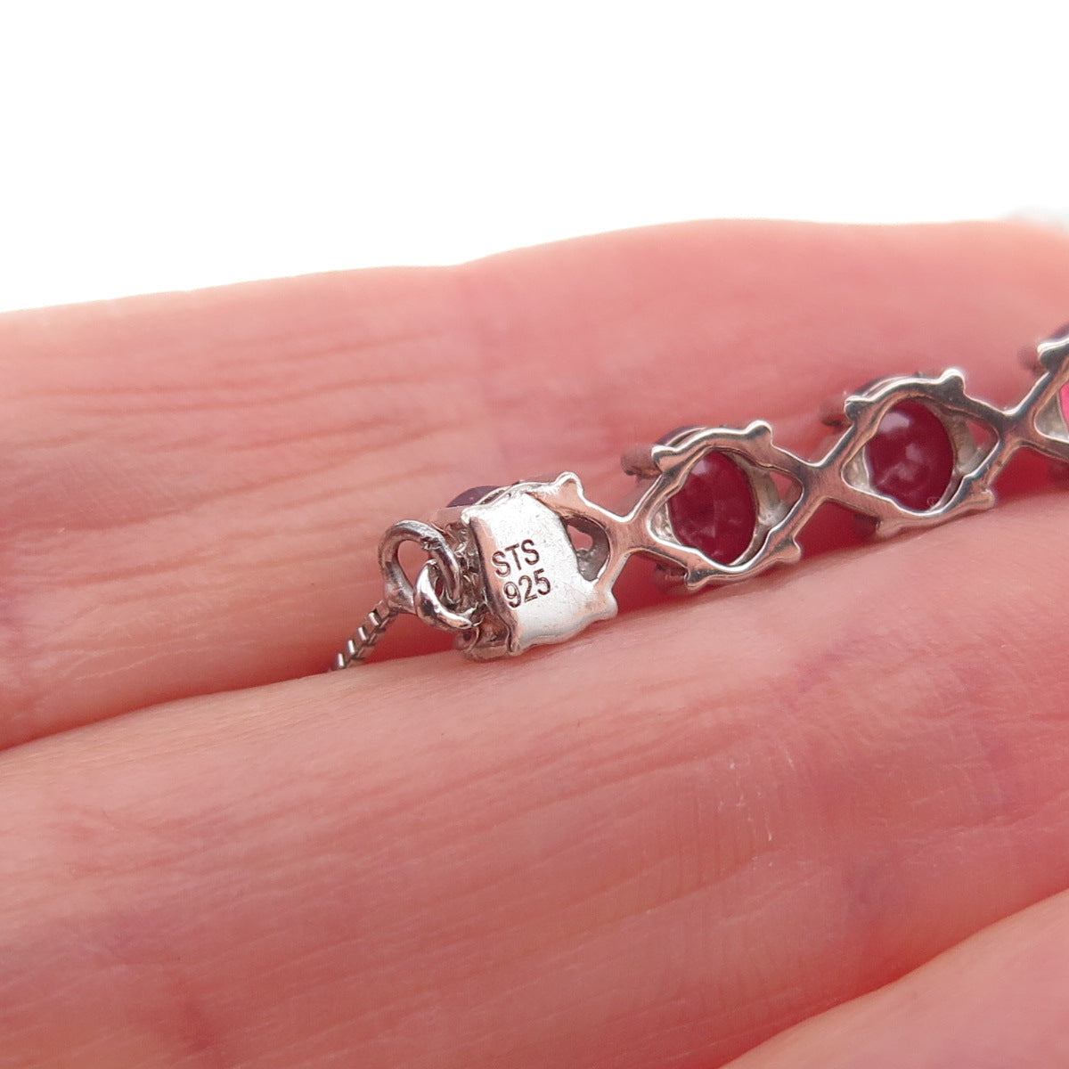 Chuck Clemency 925 Sterling Silver Real Ruby Adjustable Bolo Bracelet 7-9.75"