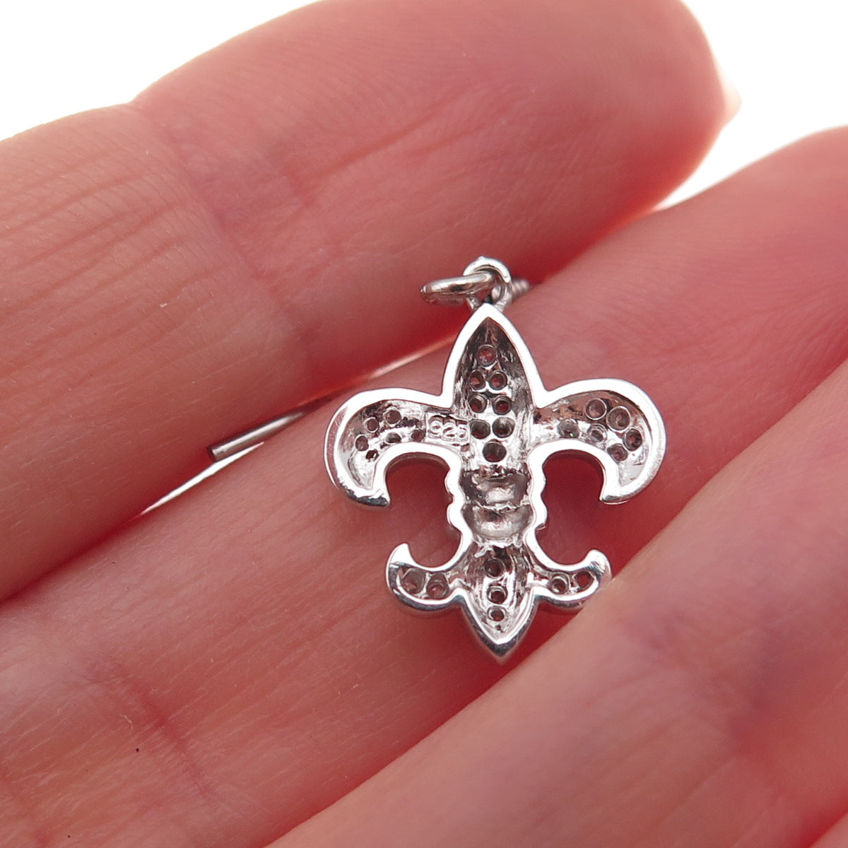 925 Sterling Silver Round-Cut C Z Fleur de Lis Dangle Earrings