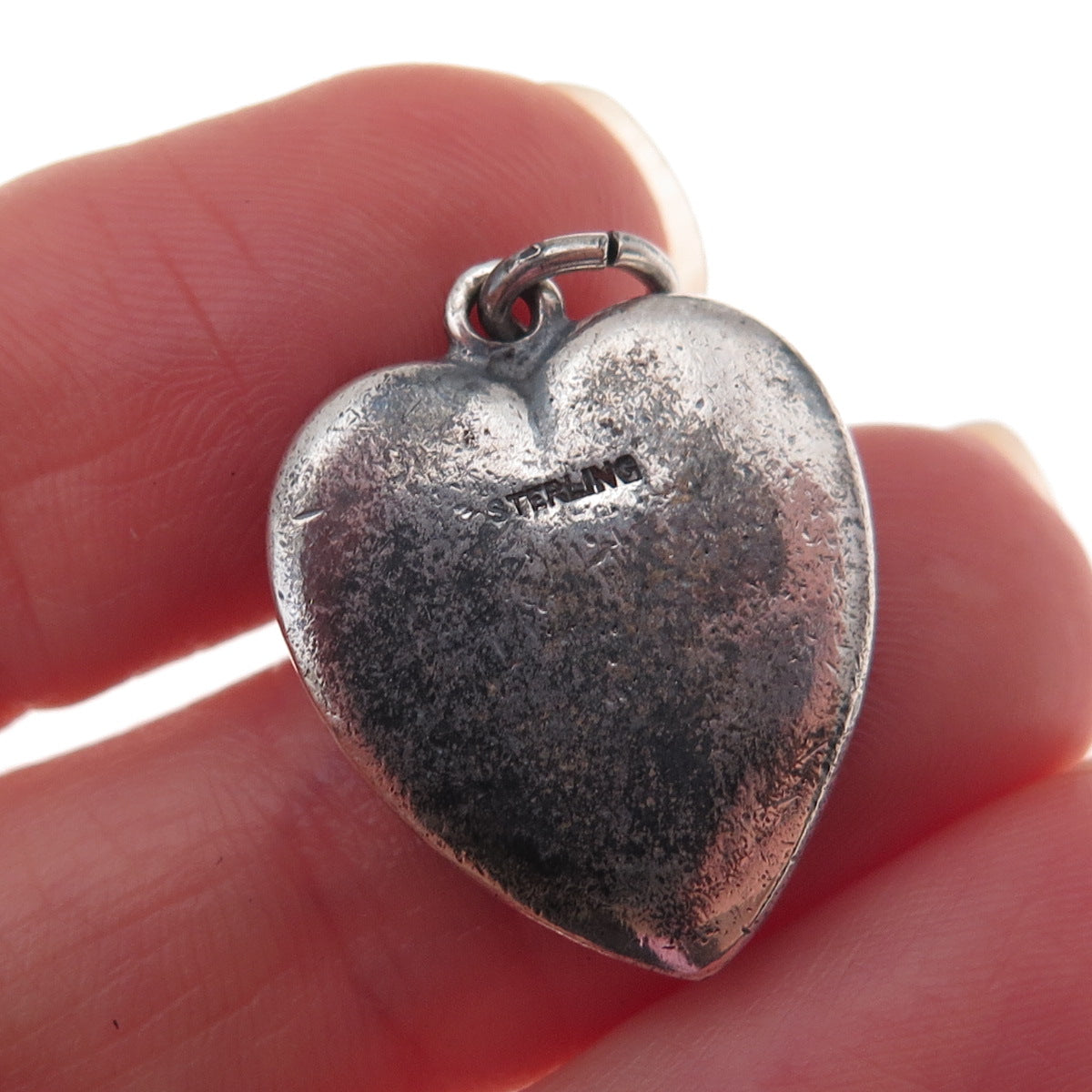 925 Sterling Silver Antique Art Deco Enamel Heart Chatelaine Charm Pendant