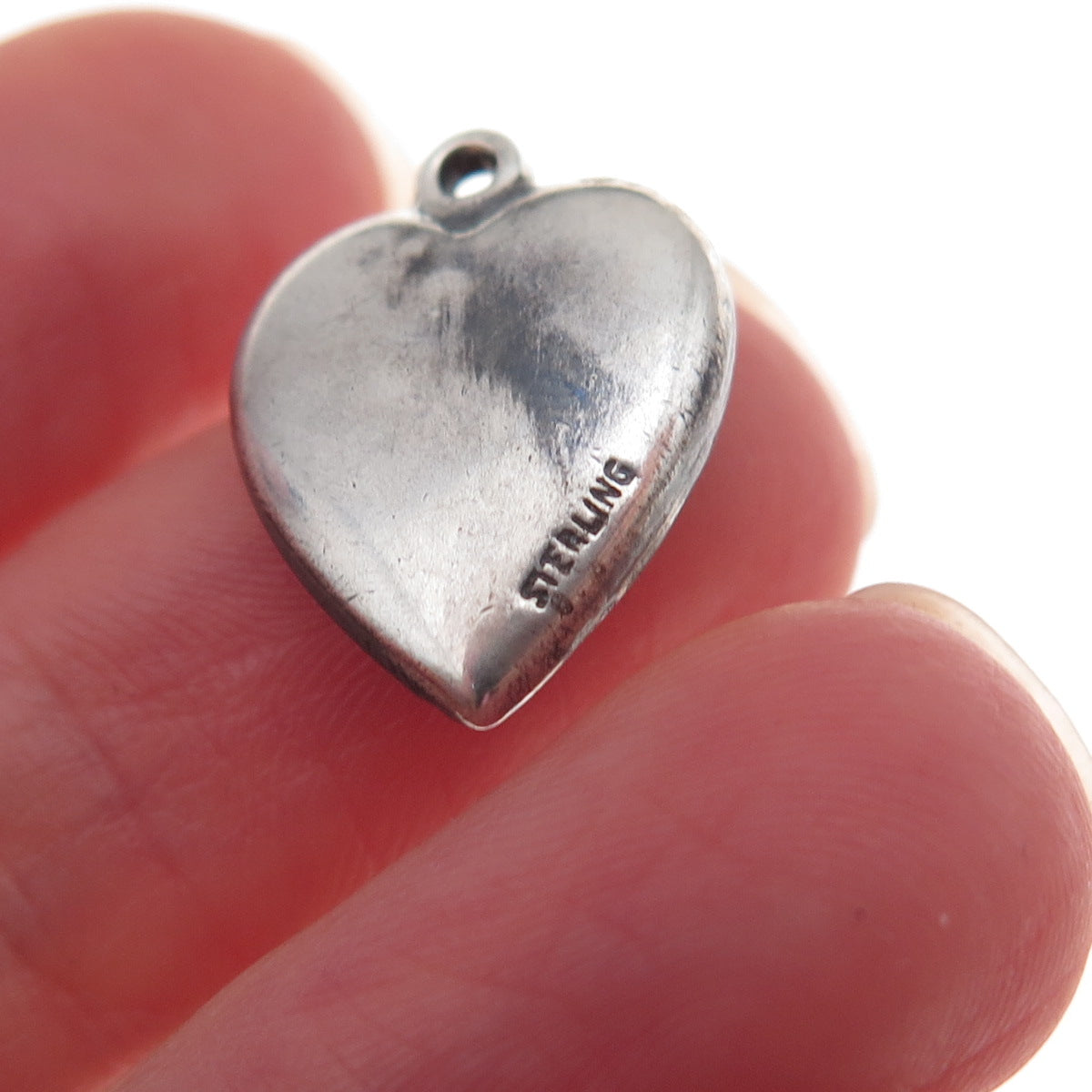 925 Sterling Silver Antique Art Deco Fleur de Lis Heart Chatelaine Charm Pendant