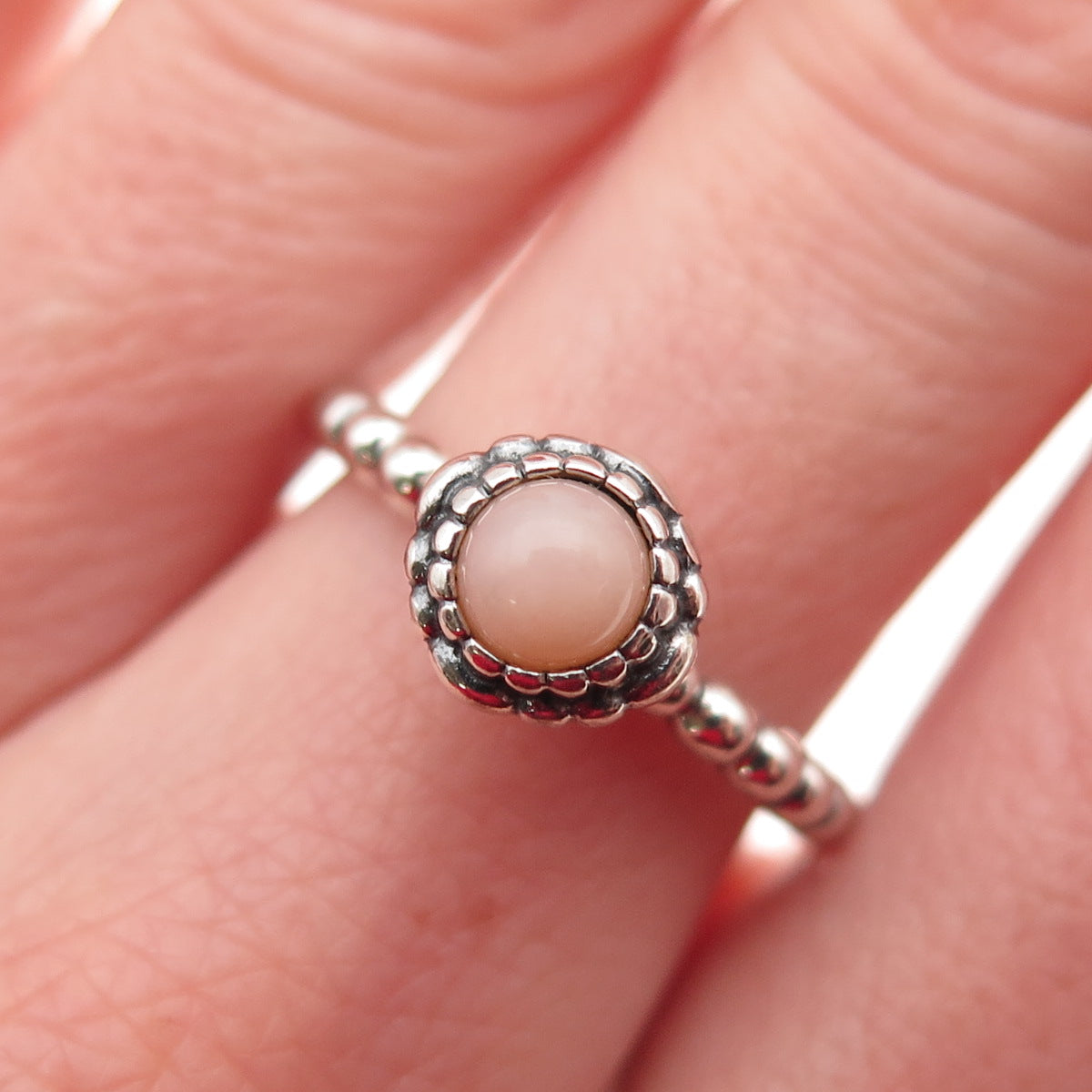 PANDORA 925 Sterling Silver Real Pink Opal October Birthstone Ring Size 6.25