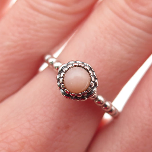 PANDORA 925 Sterling Silver Real Pink Opal October Birthstone Ring Size 6.25