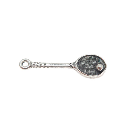 925 Sterling Silver Vintage Tennis Racket Ball Oxidized Minimalist Charm Pendant