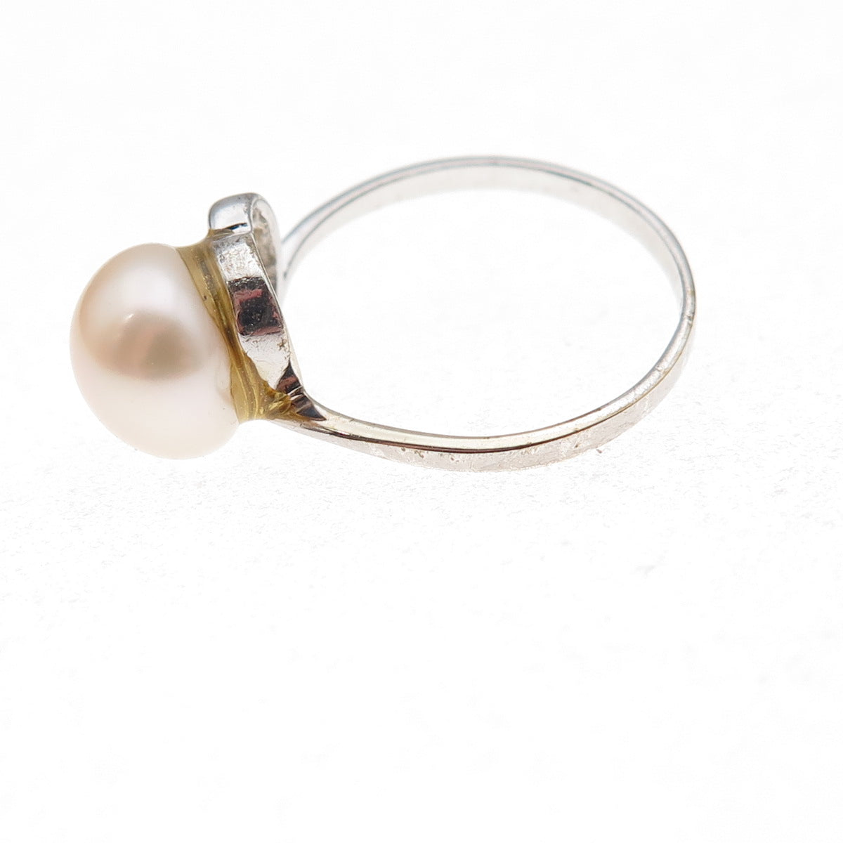 925 Sterling Silver Vintage Real Pearl Heart Ring Size 5.5