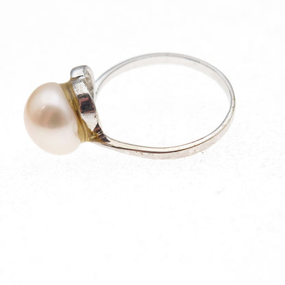 925 Sterling Silver Vintage Real Pearl Heart Ring Size 5.5