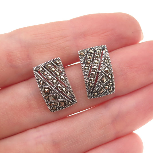 925 Sterling Silver Vintage Real Marcasite Oxidized Earrings