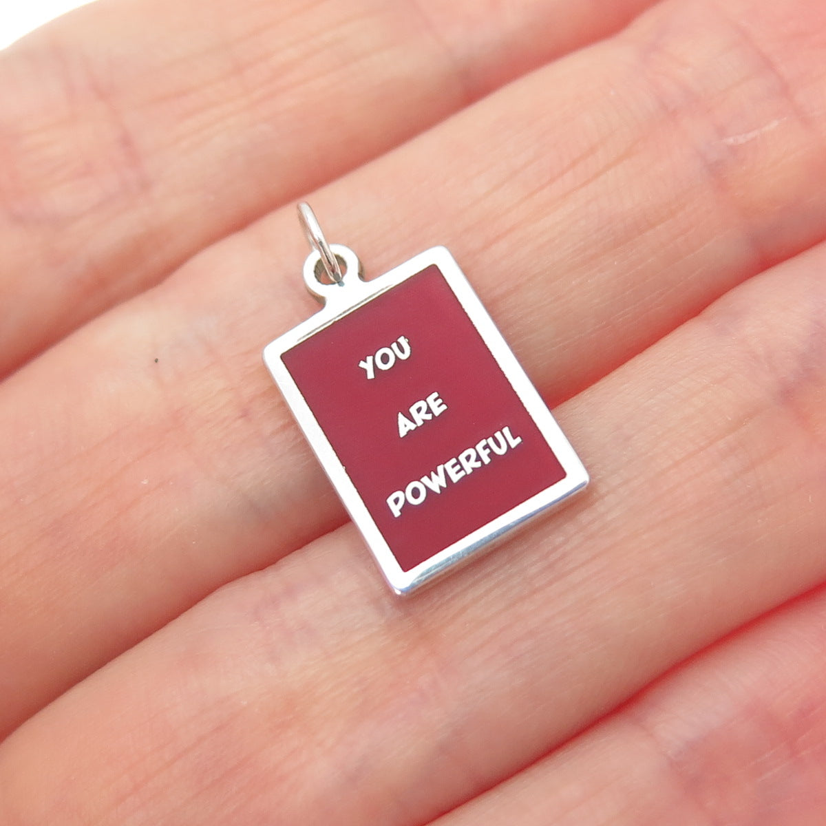 925 Sterling Silver Red Enamel You Are Powerful Minimalist Charm Pendant