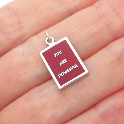 925 Sterling Silver Red Enamel You Are Powerful Minimalist Charm Pendant