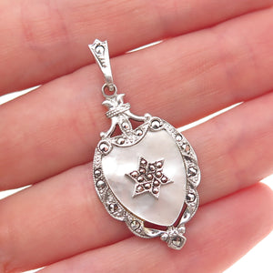 Theda Sterling Antique Art Deco Real MOP & Marcasite Star of David Charm Pendant