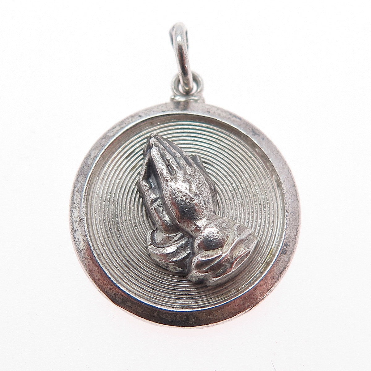 CREED 925 Sterling Silver Vintage Praying Hands Oxidized Charm Pendant