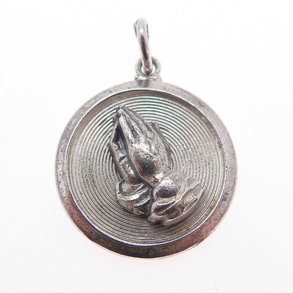 CREED 925 Sterling Silver Vintage Praying Hands Oxidized Charm Pendant
