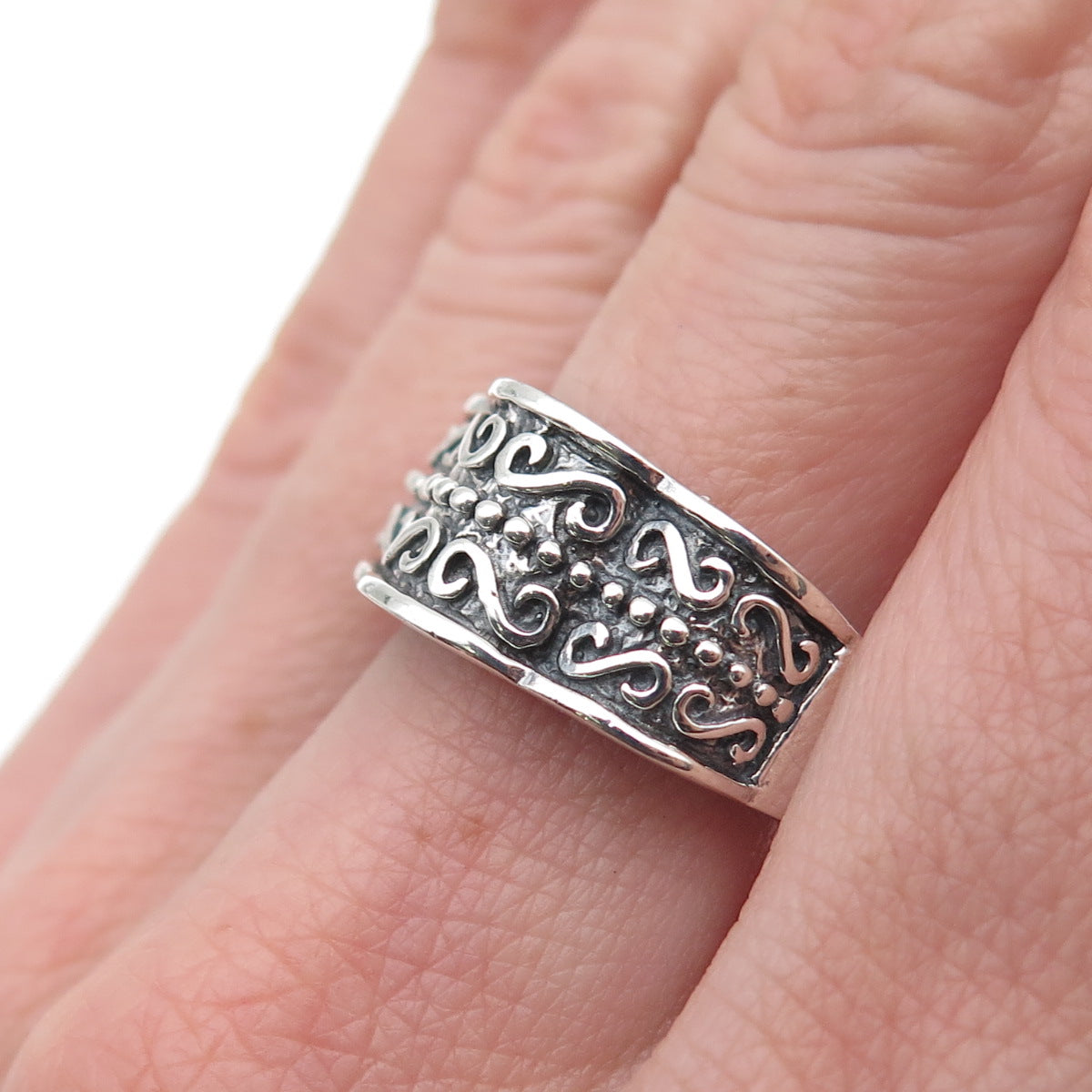 CHAPAL ZENRAY 925 Sterling Silver Vintage Modernist Swirl Oxidized Ring Size 9