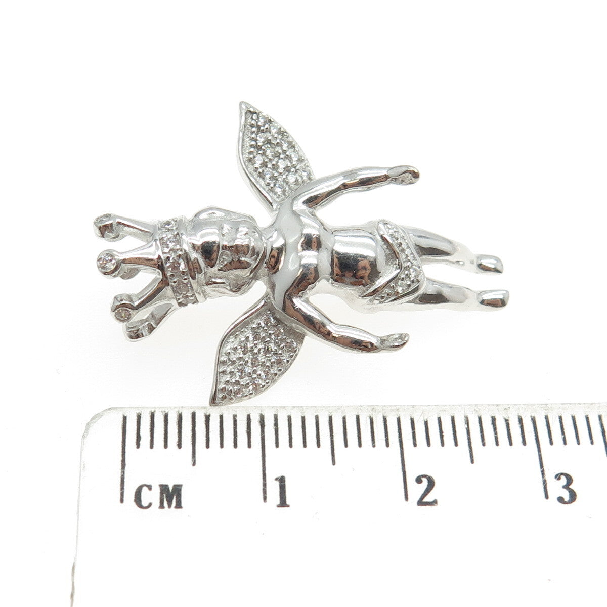 925 Sterling Silver Round-Cut C Z Crown Baby Angel Pendant
