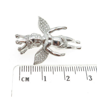 925 Sterling Silver Round-Cut C Z Crown Baby Angel Pendant