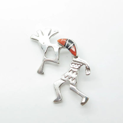 925 Sterling Silver Vintage ARNOLD MALONEY Kokopelli Onyx & Oyster Shell Brooch