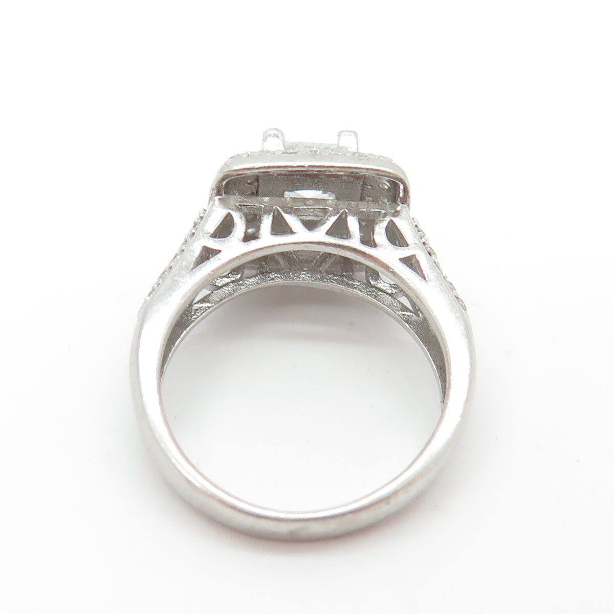 925 Sterling Silver Princess & Round-Cut C Z Engagement Ring Size 6.5