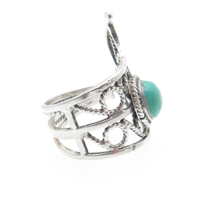 925 Sterling Silver Vintage Real Royston Turquoise Modernist Ring Size 7.5