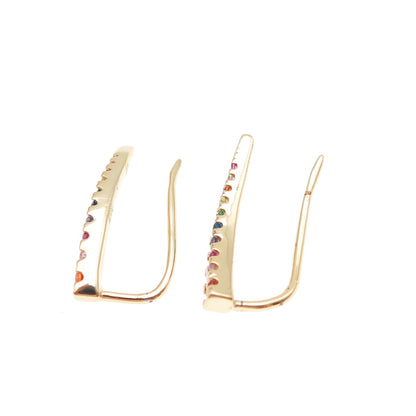 925 Sterling Silver Gold Plated Round-Cut Multi-Color C Z Earrings