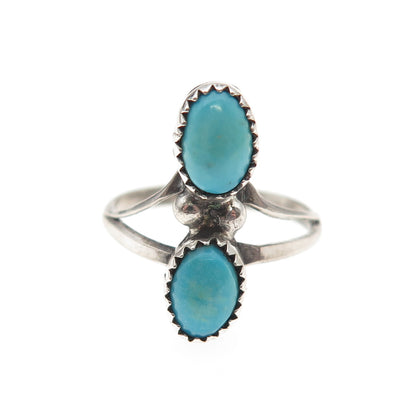 Old Pawn Sterling Silver Vintage Southwestern Turquoise Tribal Ring Size 5.75
