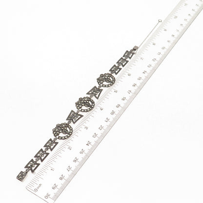 925 Sterling Silver Antique Art Deco Real Marcasite Floral Bracelet 7.25"