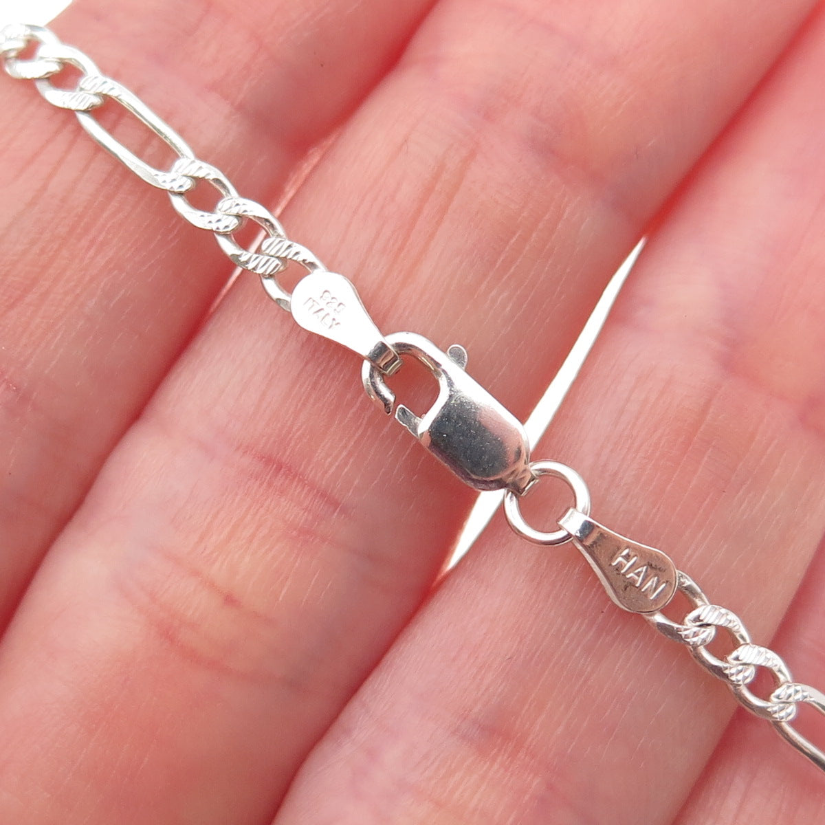 Han 925 Sterling Silver Vintage Italy Figaro Link Bracelet 7"