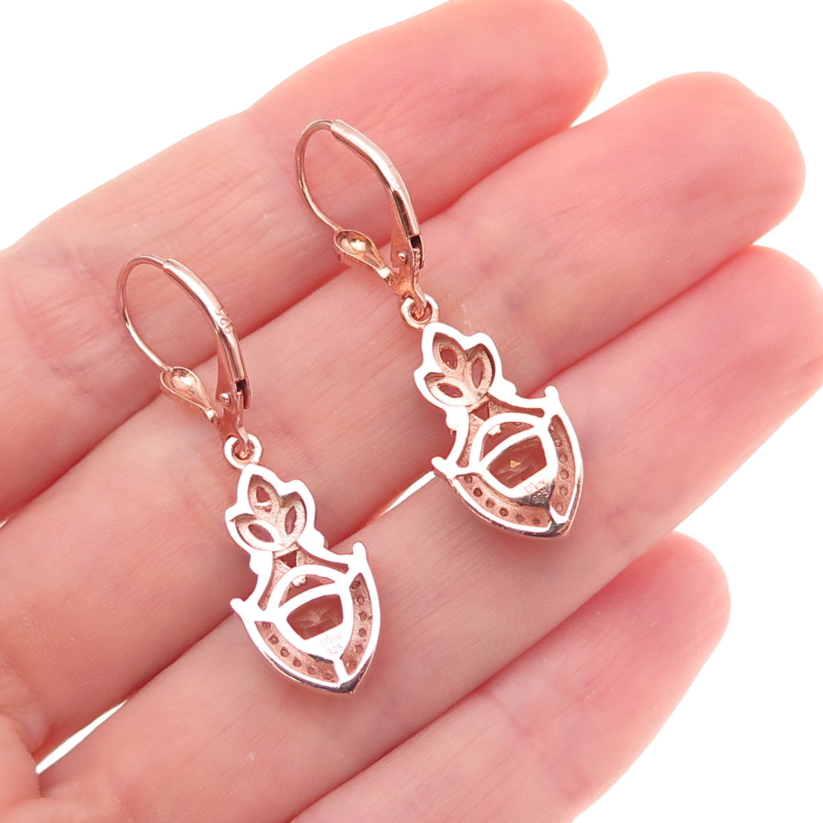 D'Joy 925 Sterling Gold Plated Real Morganite Pink Sapphire White Topaz Earrings