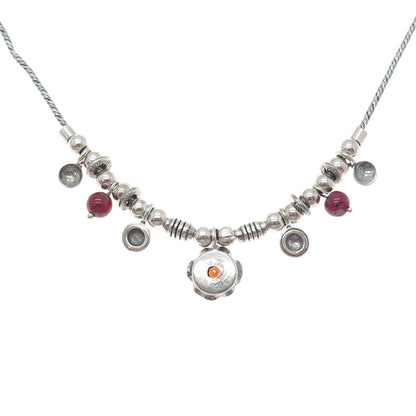 925 Sterling Silver Vintage Real Garnet Tourmaline Modernist Chain Necklace 18"