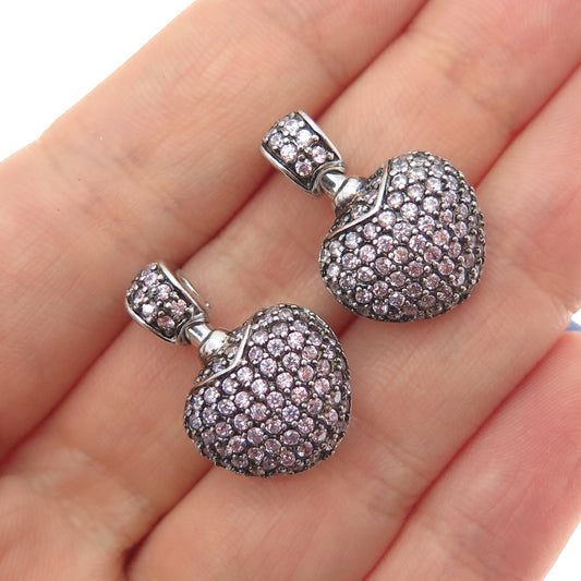 925 Sterling Silver Round-Cut Lavender C Z Heart Dangle Earrings