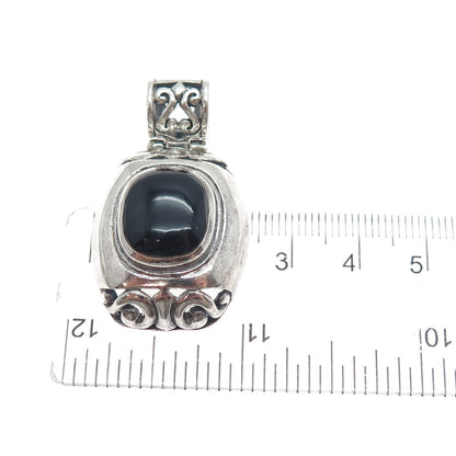 925 Sterling Silver Vintage Real Black Onyx Ornate Oxidized Charm Pendant
