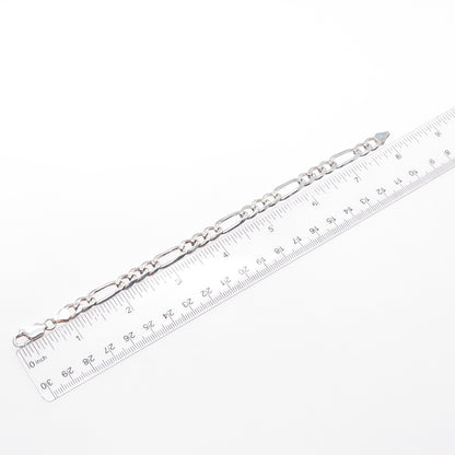 925 Sterling Silver Vintage Italy Figaro Link Bracelet 8"