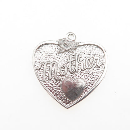 925 Sterling Silver Vintage Mother Heart Charm Pendant
