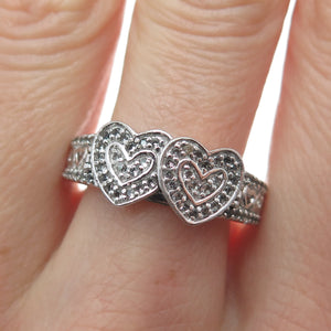 BGE BRADFORD 925 Sterling Real White Topaz Heart Together As One Ring Size 8.5