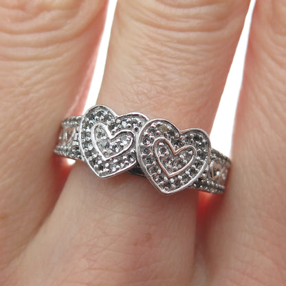 BGE BRADFORD 925 Sterling Real White Topaz Heart Together As One Ring Size 8.5
