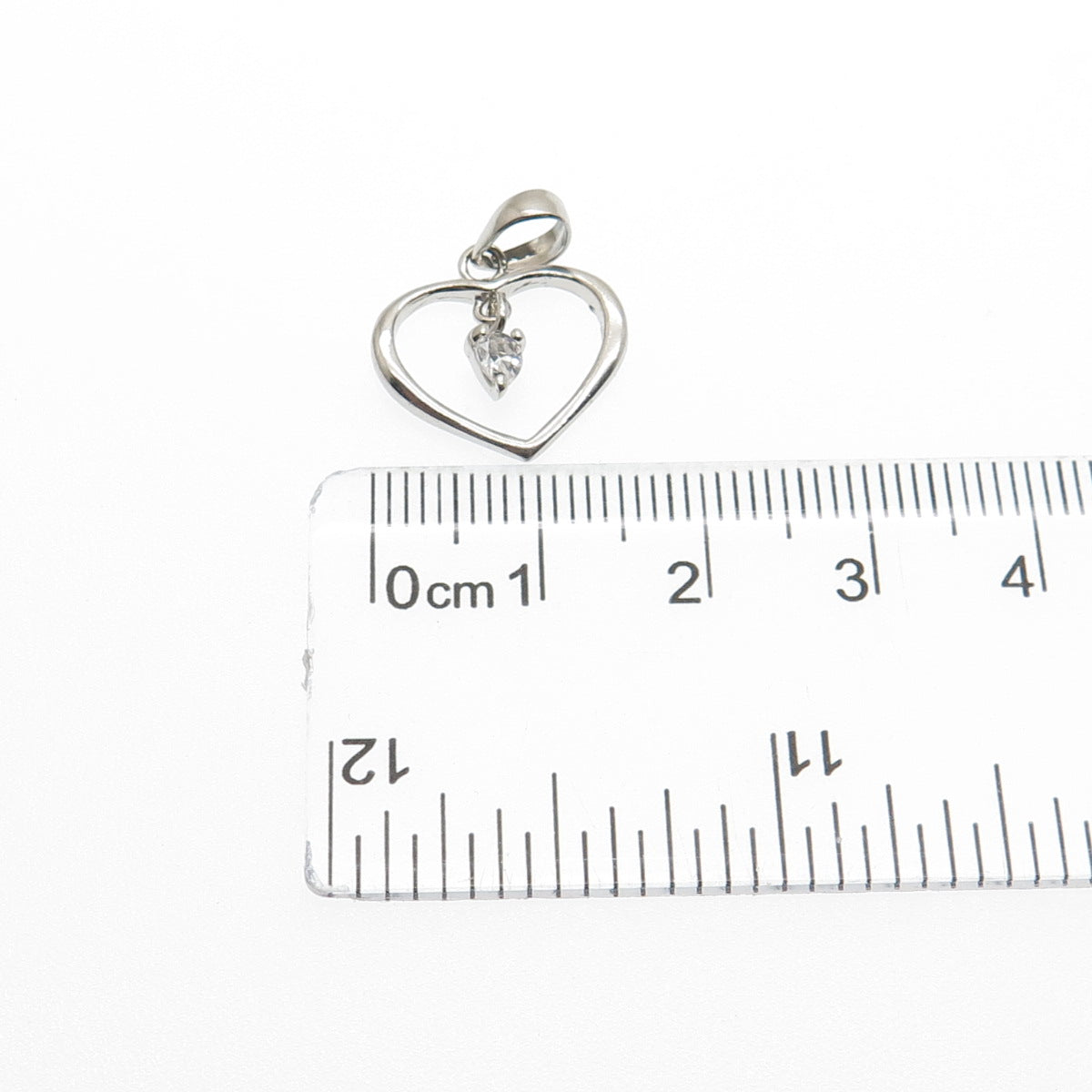 925 Sterling Silver Pear-Cut C Z Heart Minimalist Charm Pendant