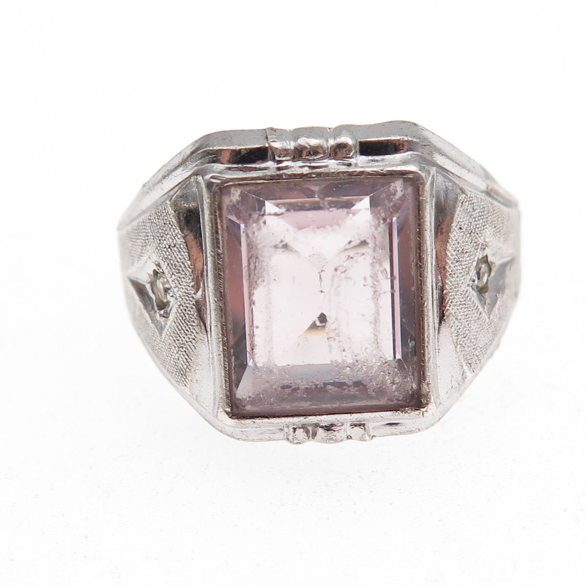 Vargas 925 Sterling Silver Antique Art Deco Lavender Rhinestone Ring Size 11.5