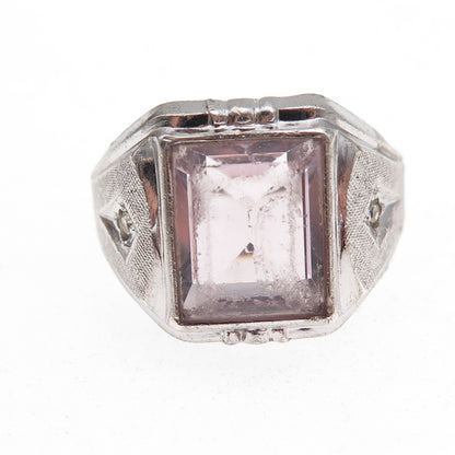 Vargas 925 Sterling Silver Antique Art Deco Lavender Rhinestone Ring Size 11.5