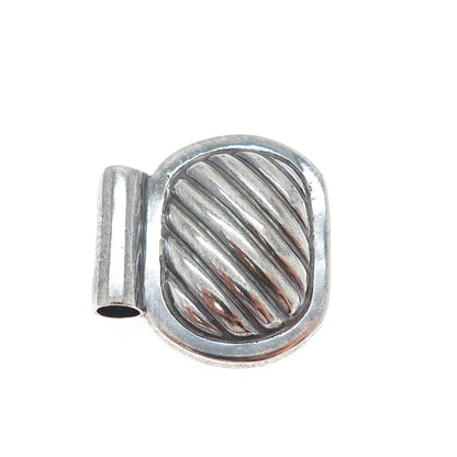 925 Sterling Silver Vintage Modernist Ribbed Oxidized Slide Charm Pendant