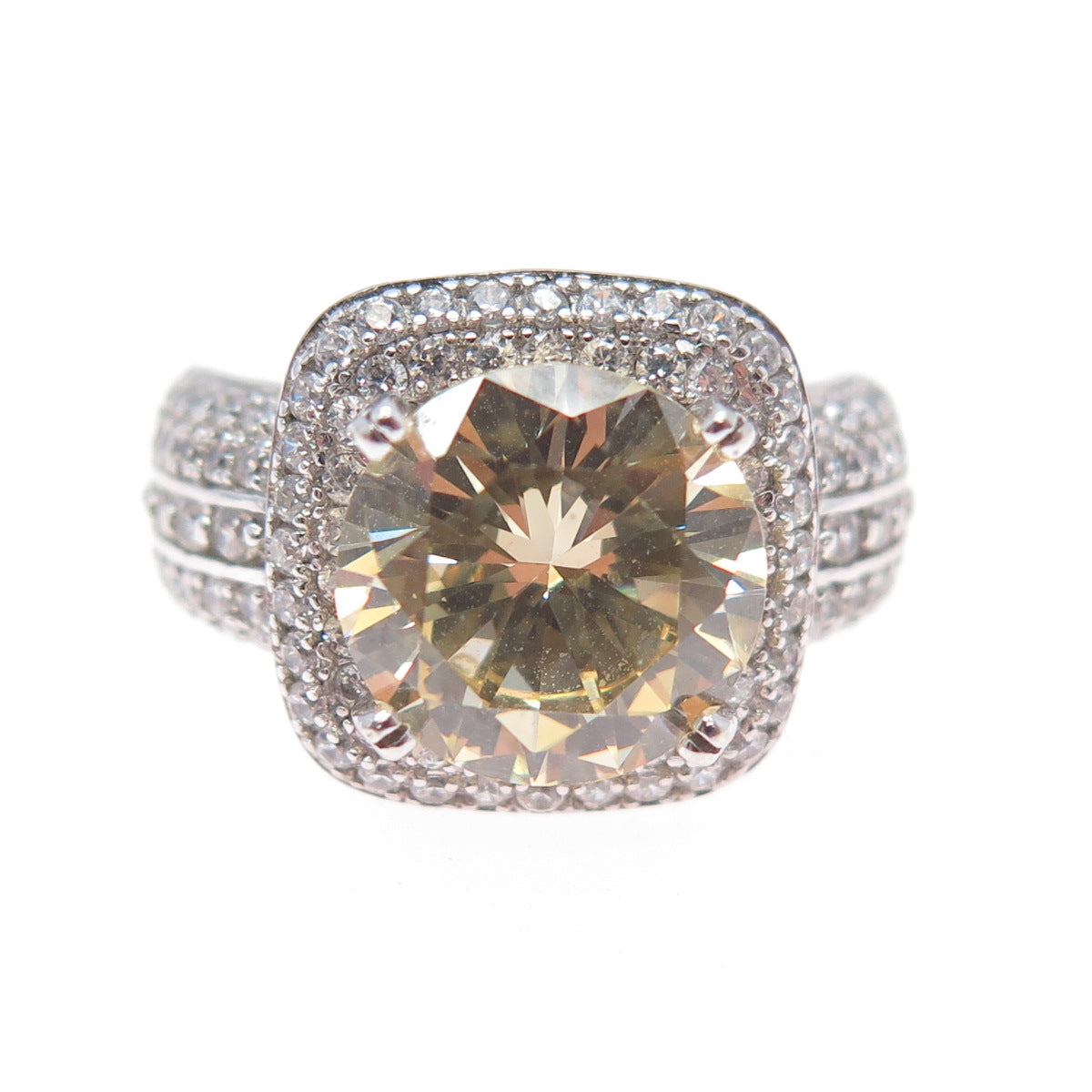 925 Sterling Silver Canary & White C Z Sparkle Ring Size 7