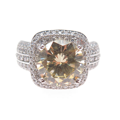 925 Sterling Silver Canary & White C Z Sparkle Ring Size 7