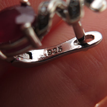 925 Sterling Silver Real Oval-Cut Ruby & Round-Cut C Z Swirl Earrings