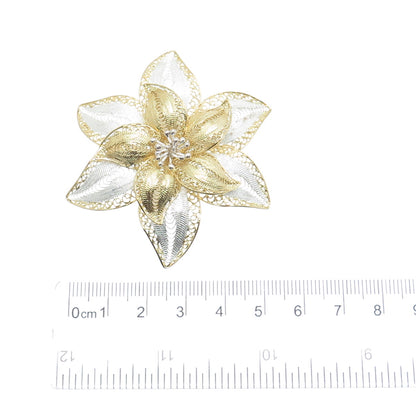 ASJ MAURITIUS 925 Sterling Silver 2-Tone Vintage Filigree Floral Pin Brooch