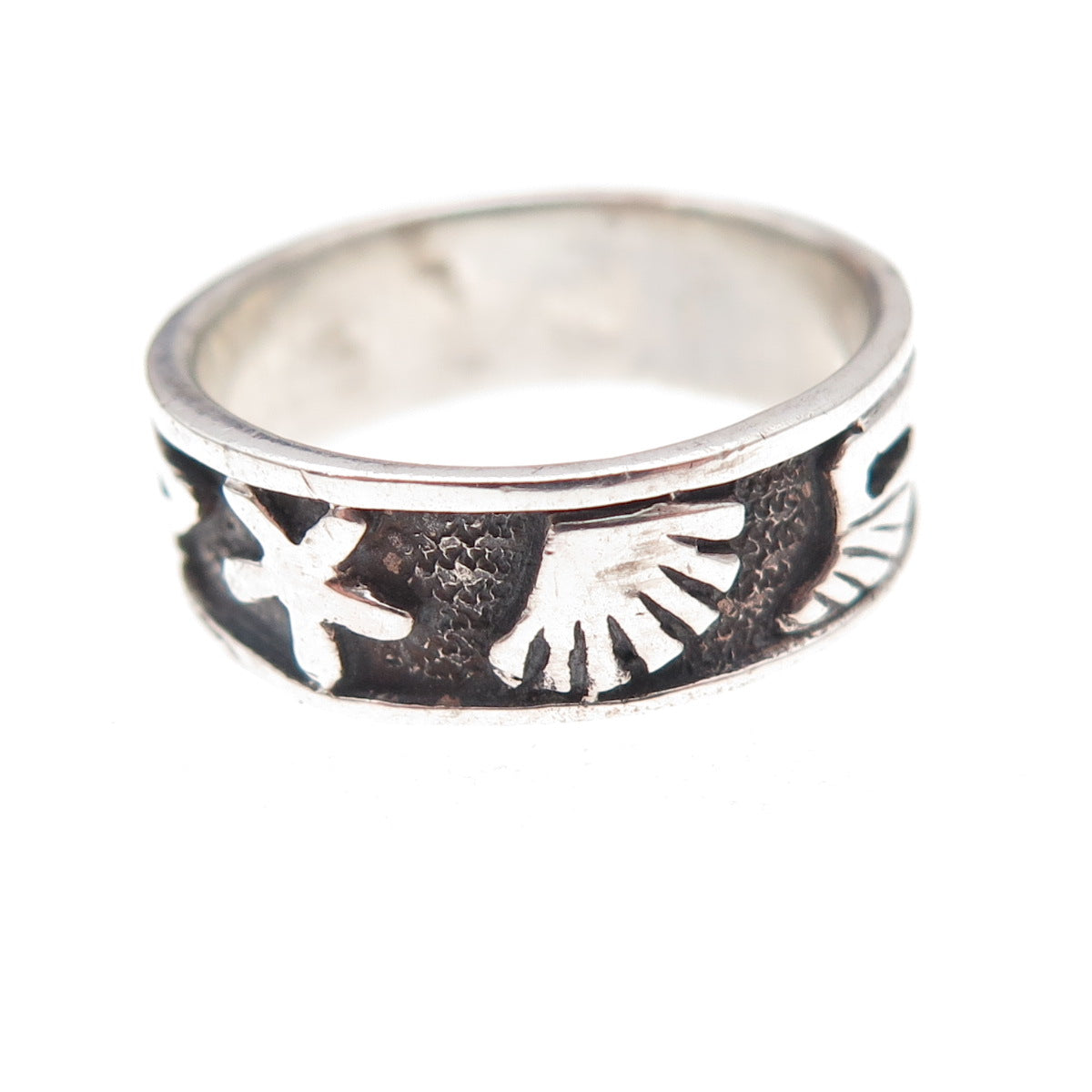 925 Sterling Silver Vintage Sea Life Oxidized Band Ring Size 6.75