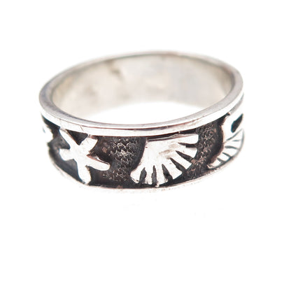 925 Sterling Silver Vintage Sea Life Oxidized Band Ring Size 6.75