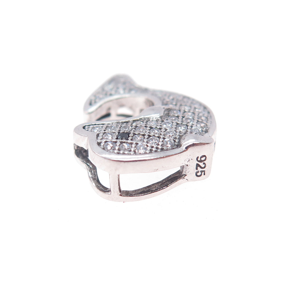 925 Sterling Silver Round-Cut Black & White C Z Dolphin Mini Slide Pendant