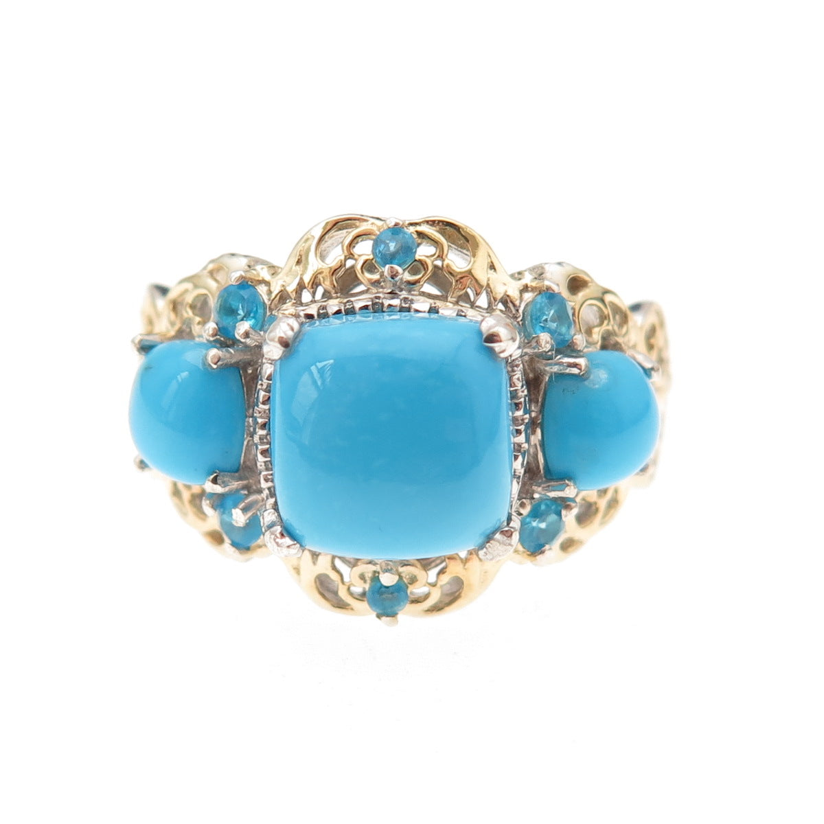 Chuck Clemency 925 Sterling Silver 2-Tone Real Turquoise Apatite Ring Size 8.25