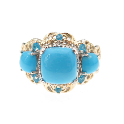 Chuck Clemency 925 Sterling Silver 2-Tone Real Turquoise Apatite Ring Size 8.25