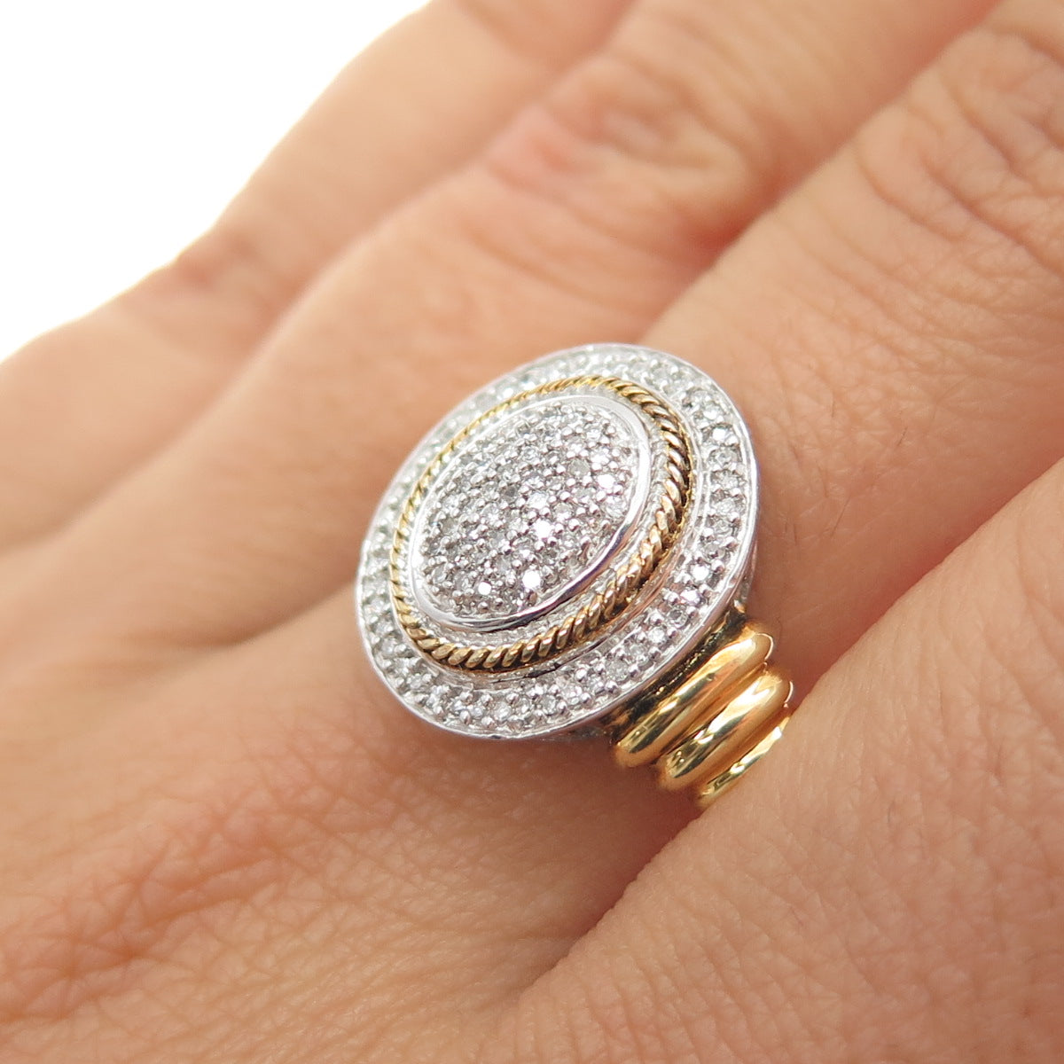 925 Sterling Silver 2-Tone Real Round-Cut Diamond Ring Size 9.25