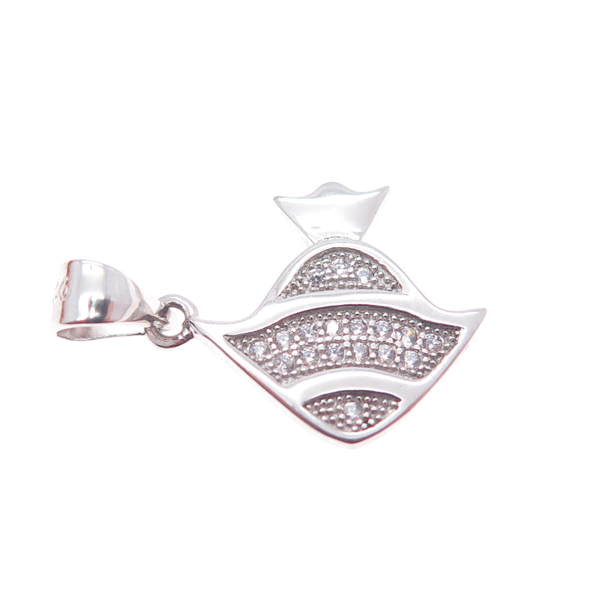 925 Sterling Silver Round-Cut C Z Angelfish Minimalist Charm Pendant