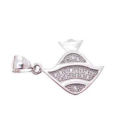 925 Sterling Silver Round-Cut C Z Angelfish Minimalist Charm Pendant